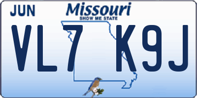 MO license plate VL7K9J