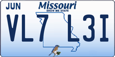 MO license plate VL7L3I