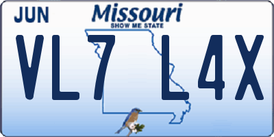 MO license plate VL7L4X