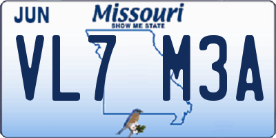 MO license plate VL7M3A