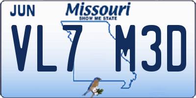 MO license plate VL7M3D