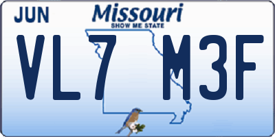MO license plate VL7M3F