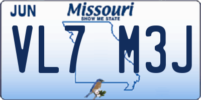 MO license plate VL7M3J