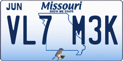 MO license plate VL7M3K