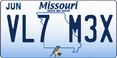 MO license plate VL7M3X