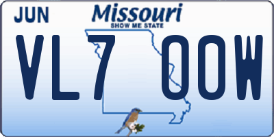 MO license plate VL7O0W
