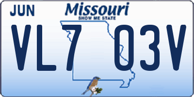 MO license plate VL7O3V