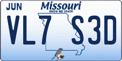 MO license plate VL7S3D