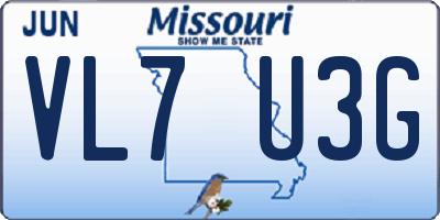 MO license plate VL7U3G