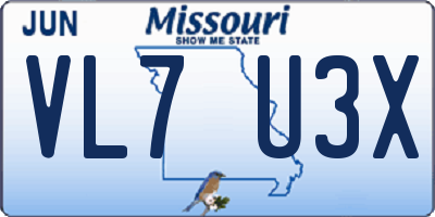 MO license plate VL7U3X