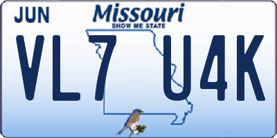 MO license plate VL7U4K