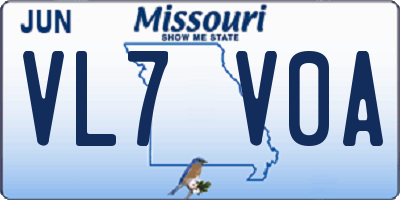 MO license plate VL7V0A