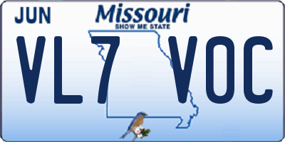 MO license plate VL7V0C