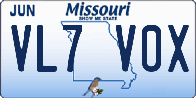 MO license plate VL7V0X