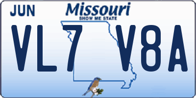 MO license plate VL7V8A