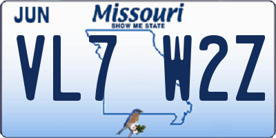 MO license plate VL7W2Z