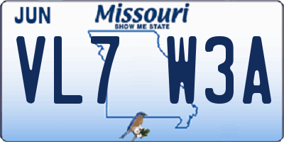 MO license plate VL7W3A