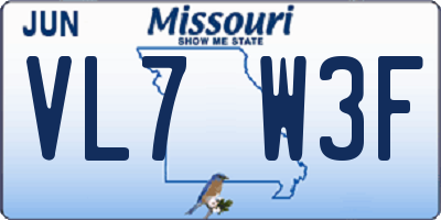 MO license plate VL7W3F