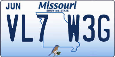 MO license plate VL7W3G