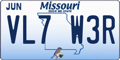 MO license plate VL7W3R
