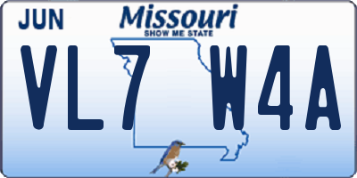 MO license plate VL7W4A