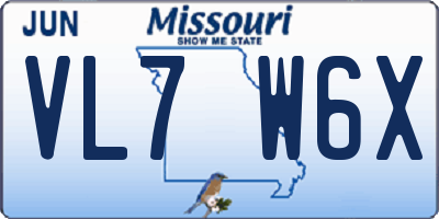 MO license plate VL7W6X