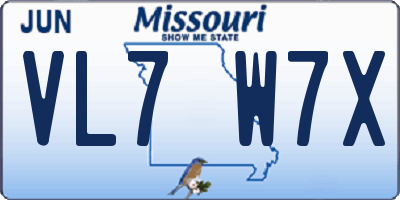 MO license plate VL7W7X