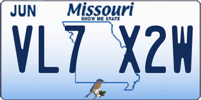 MO license plate VL7X2W