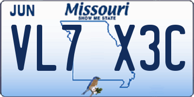 MO license plate VL7X3C