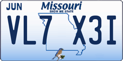MO license plate VL7X3I