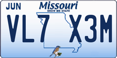 MO license plate VL7X3M