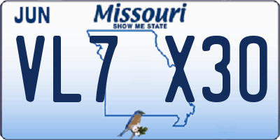 MO license plate VL7X3O