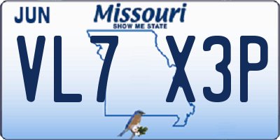 MO license plate VL7X3P