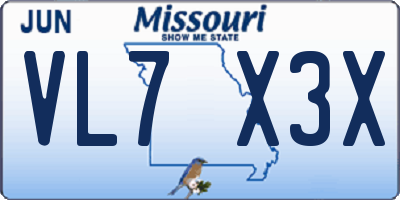 MO license plate VL7X3X