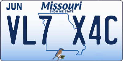 MO license plate VL7X4C