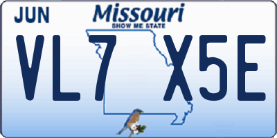 MO license plate VL7X5E