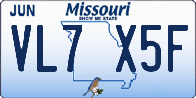 MO license plate VL7X5F
