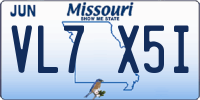 MO license plate VL7X5I