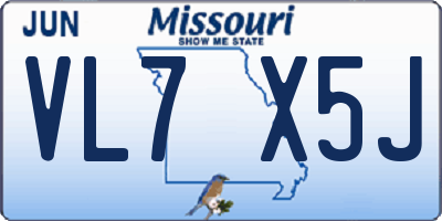 MO license plate VL7X5J