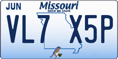 MO license plate VL7X5P