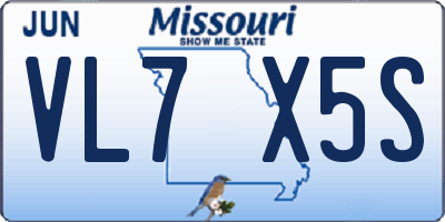 MO license plate VL7X5S