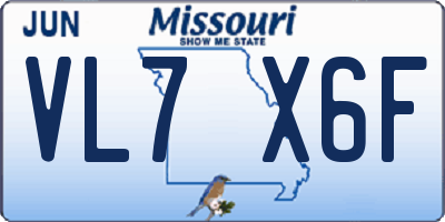 MO license plate VL7X6F