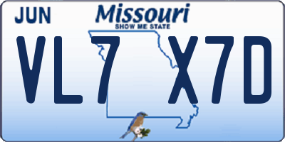 MO license plate VL7X7D
