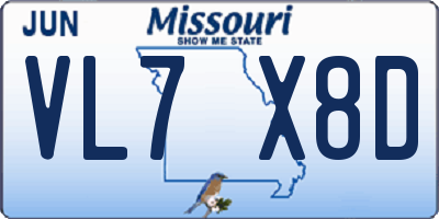 MO license plate VL7X8D