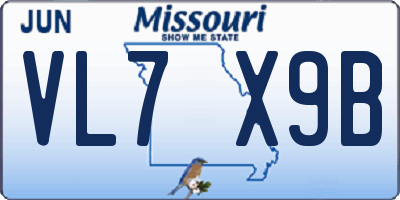 MO license plate VL7X9B