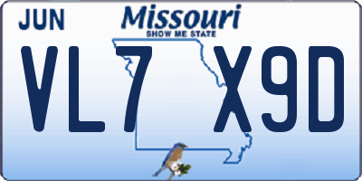 MO license plate VL7X9D