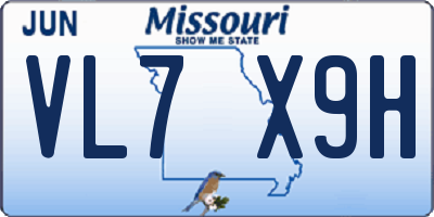 MO license plate VL7X9H