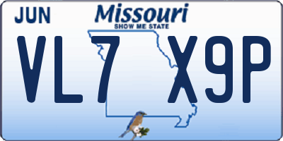 MO license plate VL7X9P