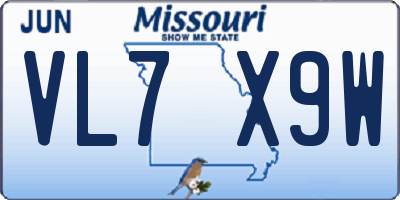 MO license plate VL7X9W
