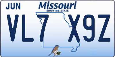 MO license plate VL7X9Z
